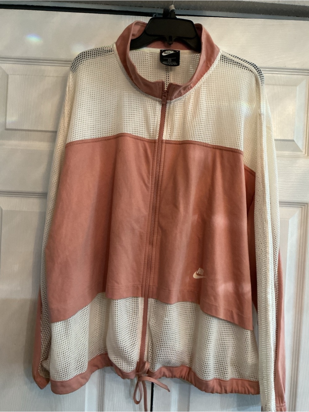 Nike Pink and White Mesh-Panel Bomber Jacket